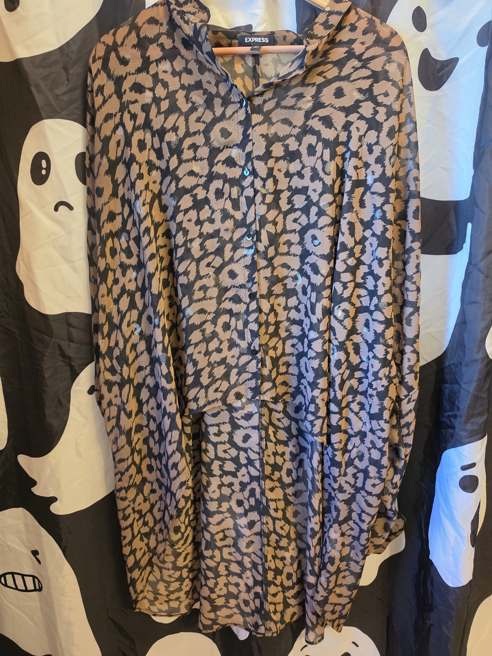 Express Leopard Print Hi-low Blouse in Brown and Black W/gold Accent